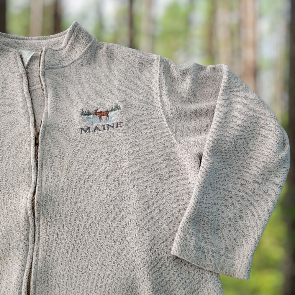 Esy Surf Co womens M Maine Deer Moose Gray Embroidered Full Zip Jacket